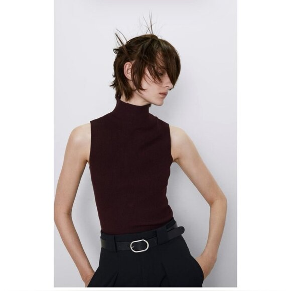 Zara Plum Mock Turtleneck Sweater Vest Size Small - Picture 1 of 7